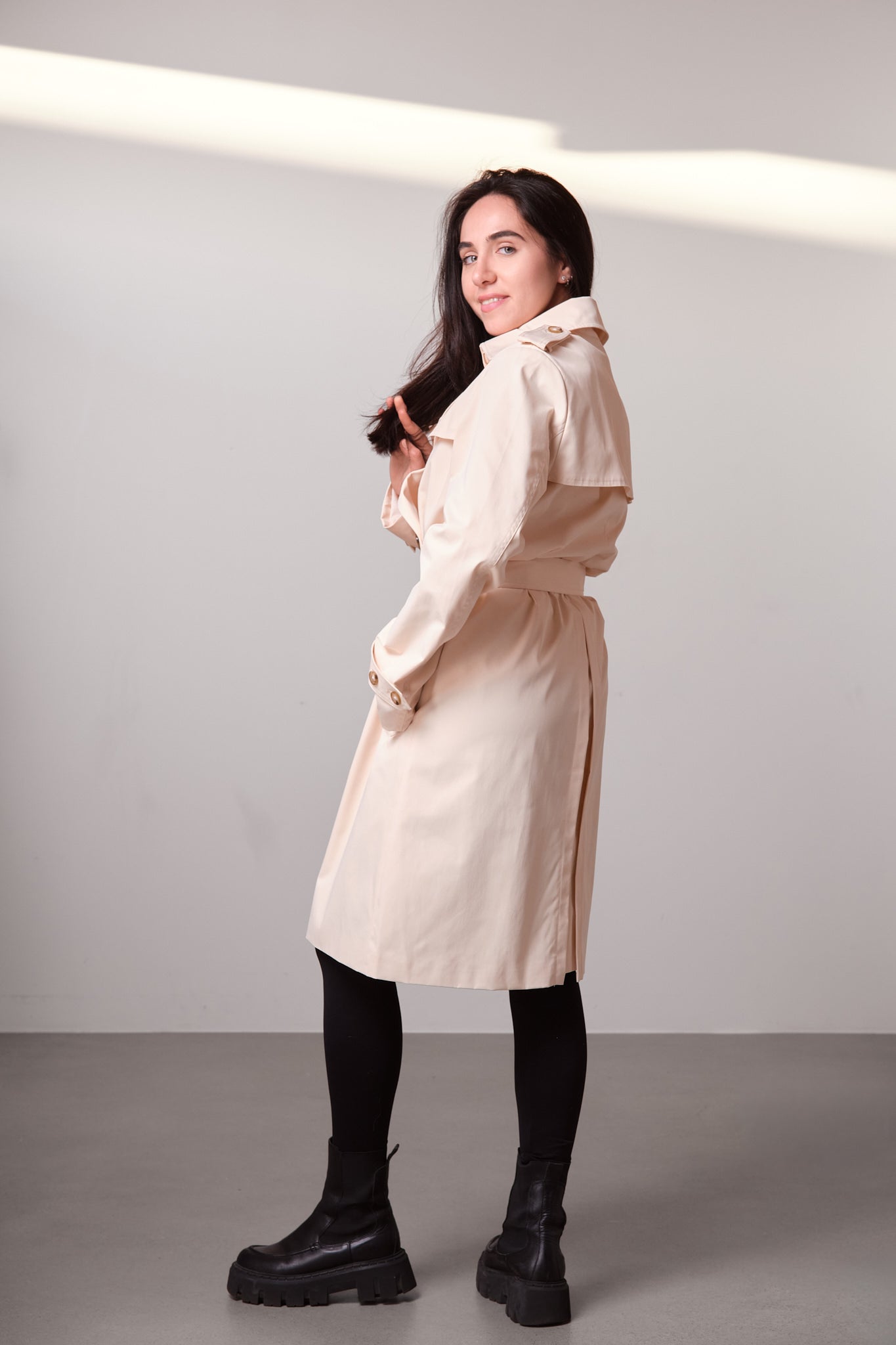 Cream Double-Breasted Trench Coat