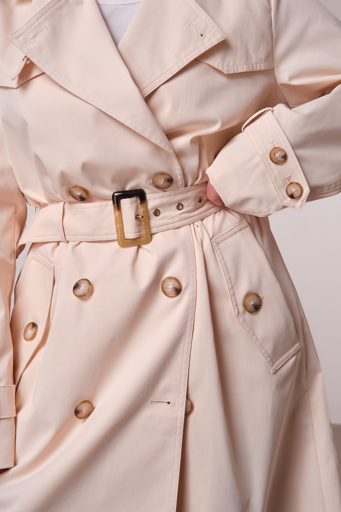 Cream Double-Breasted Trench Coat