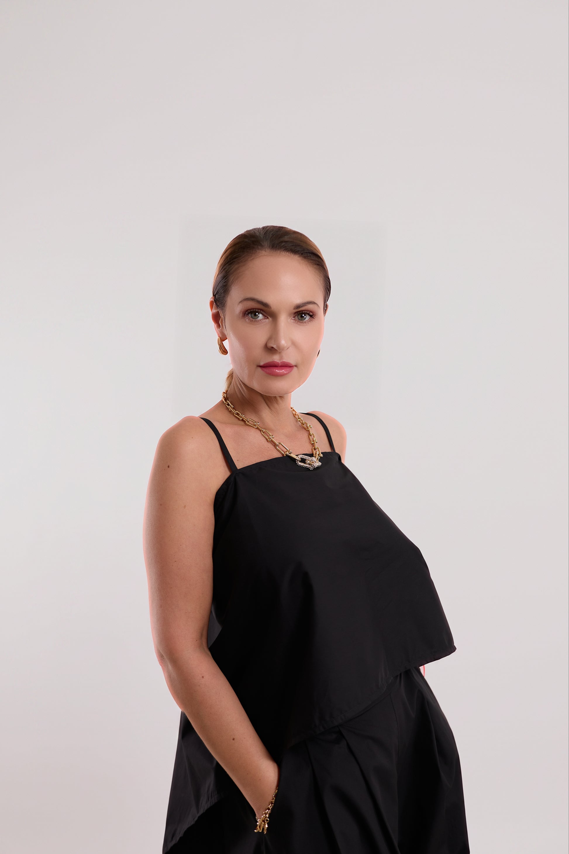Black Open-Back Cropped Shirt