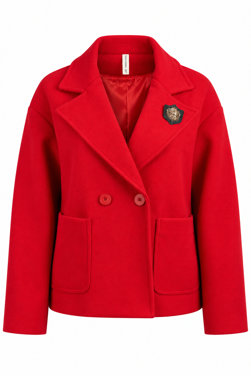 Red Crest-Detail Coat