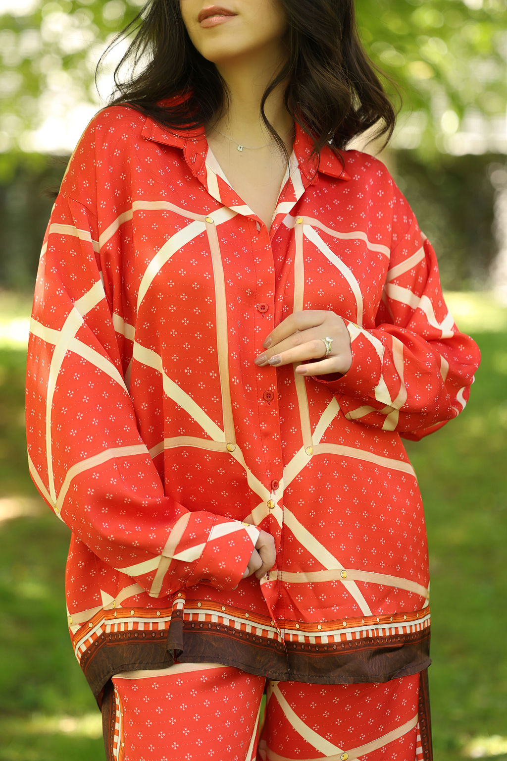 Red Geometric Print Co-ord Set