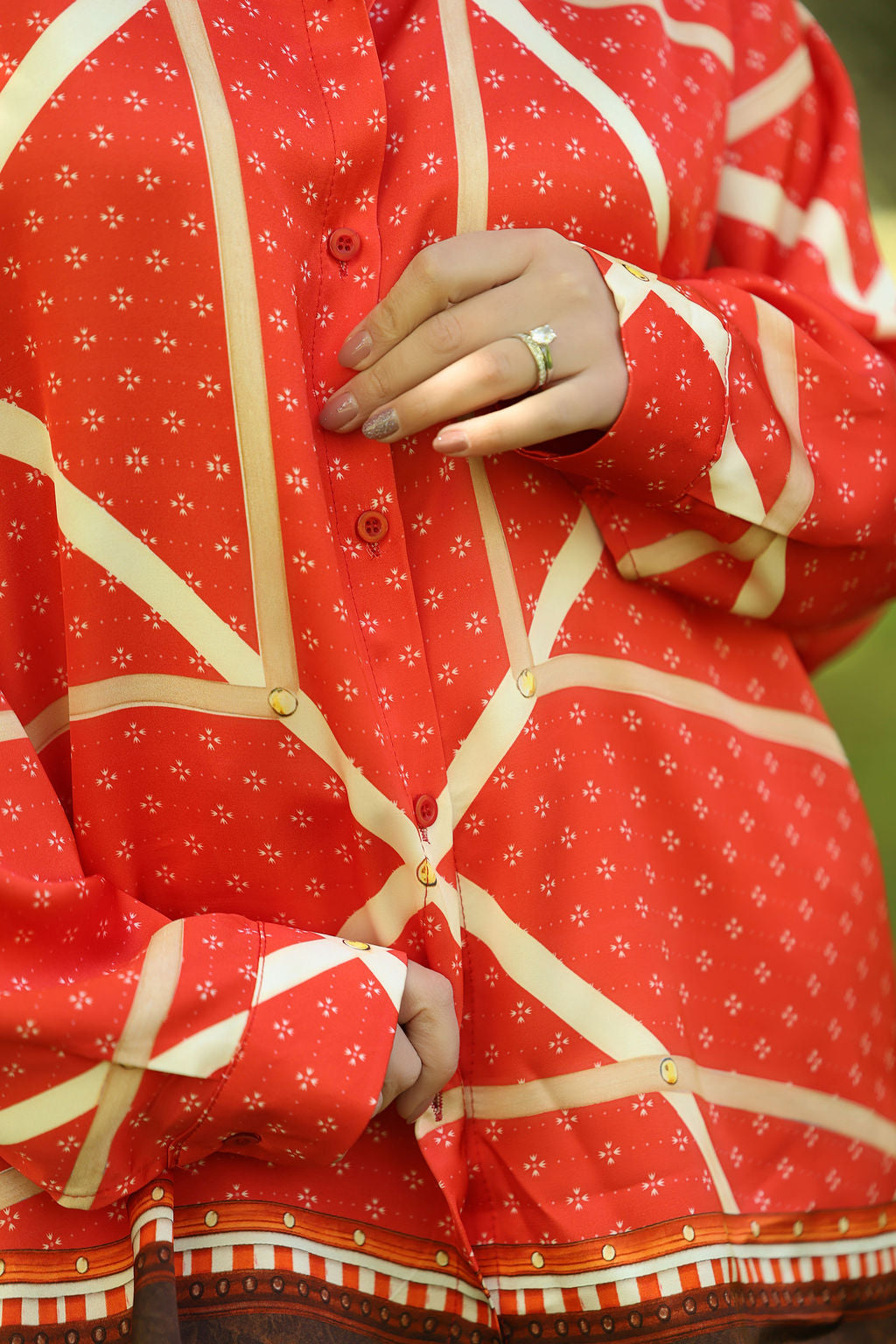 Red Geometric Print Co-ord Set