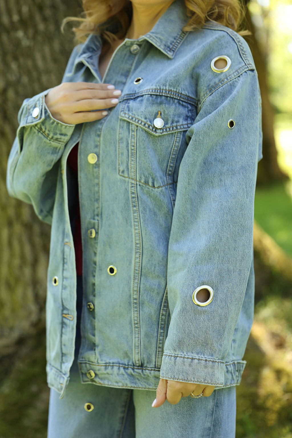 Gold Eyelet Denim Jacket