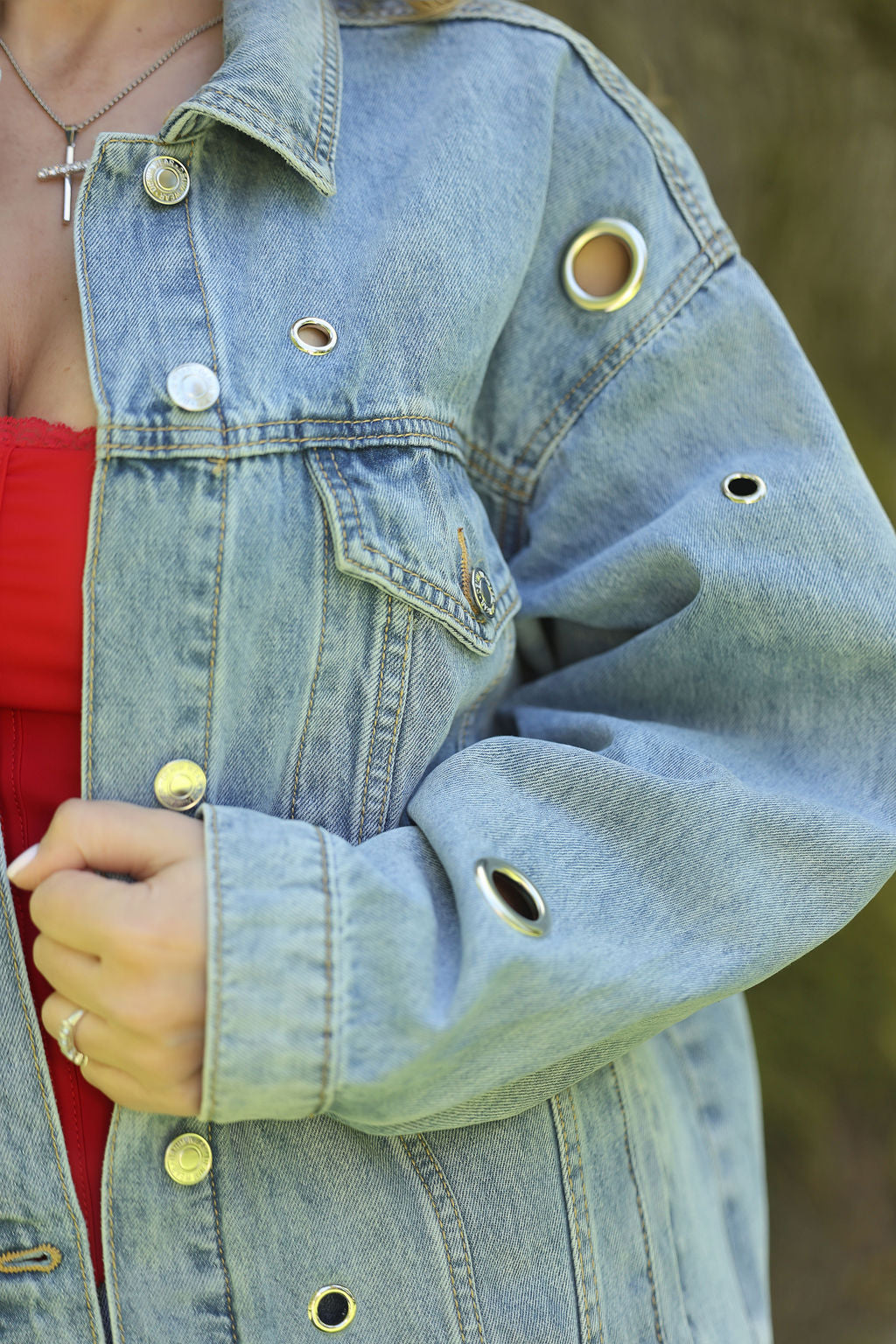 Gold Eyelet Denim Jacket