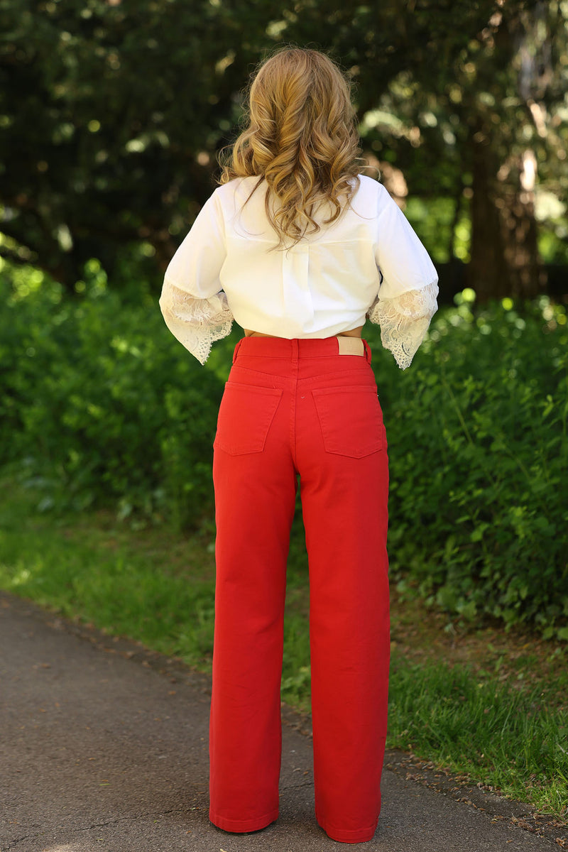 Red Wide-Leg Jeans