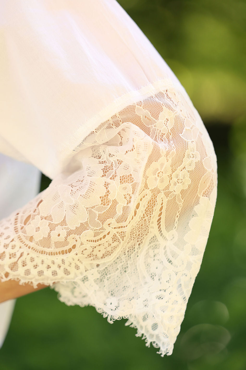 White Lace-Cuff Tie Shirt
