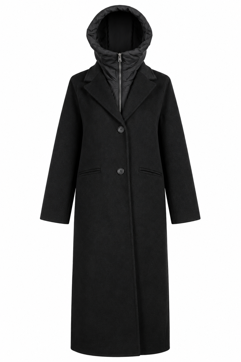 Longline Coat with Removable Puffer Black