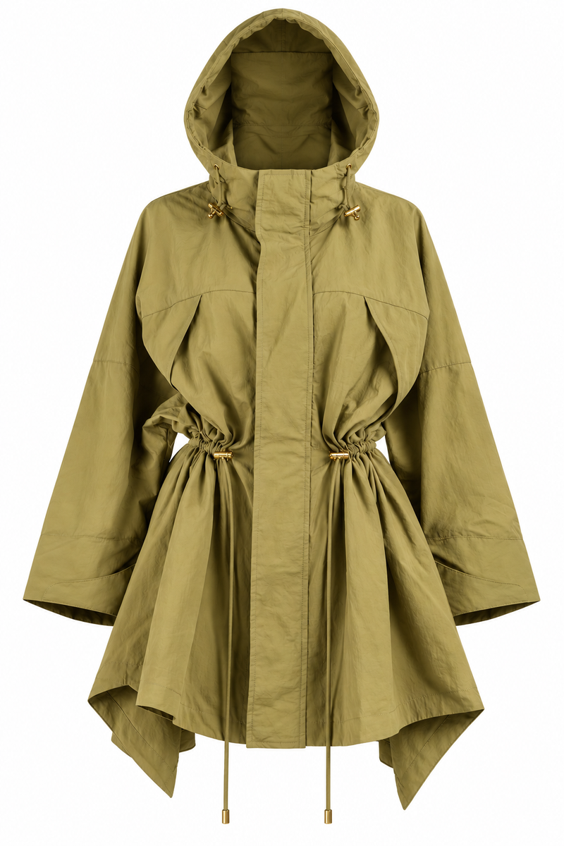 Khaki Drawstring Oversized Parka