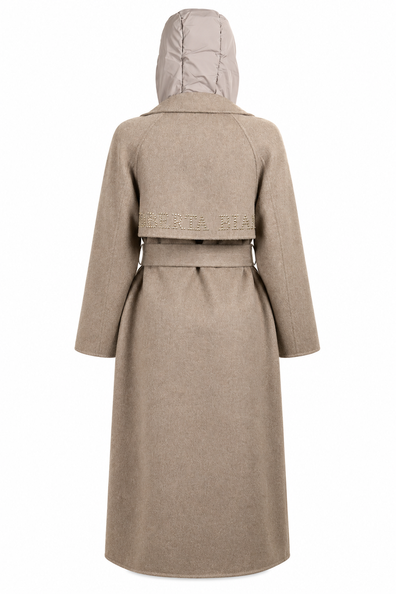 Taupe Double-Breasted Belted Coat