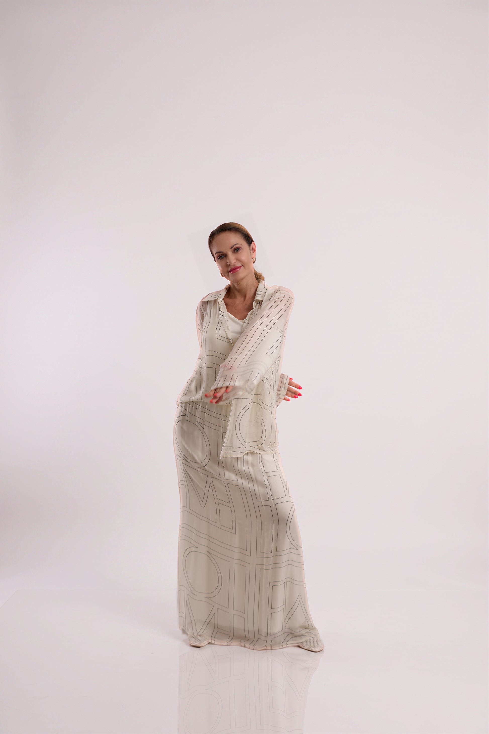 White Sheer Graphic-Print Shirt