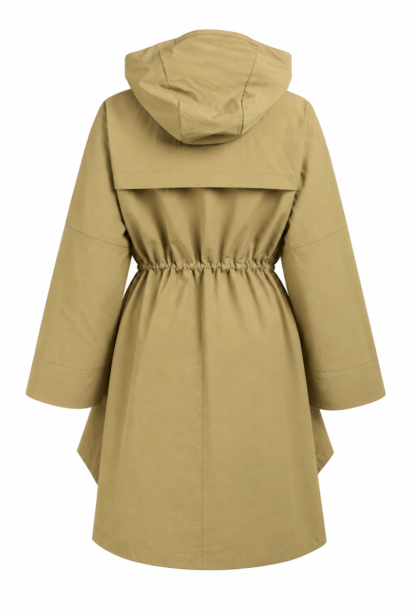 Khaki Drawstring Oversized Parka