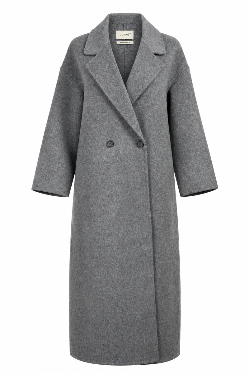 Grey Double-Breasted Wool Coat