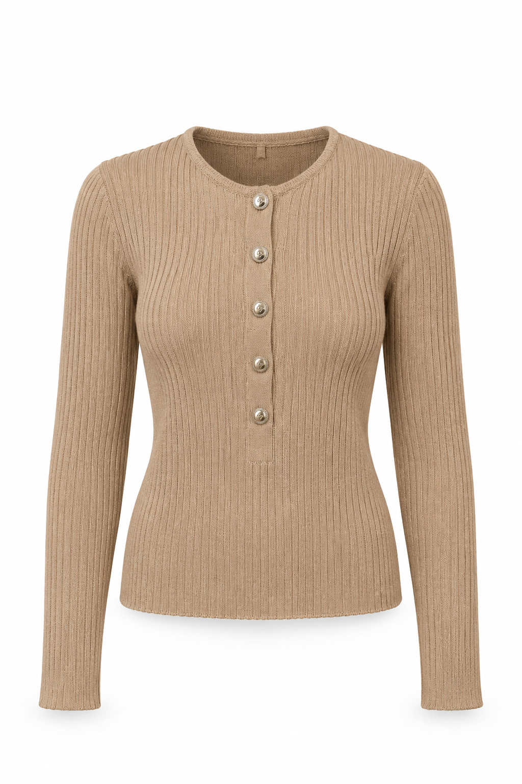 Button-Up Crew Neck Knit Cream