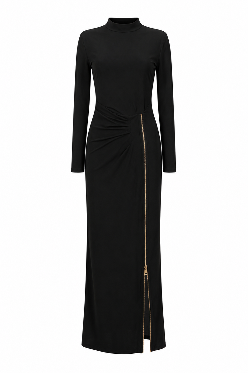 High-Slit Maxi Dress with Zip Detail