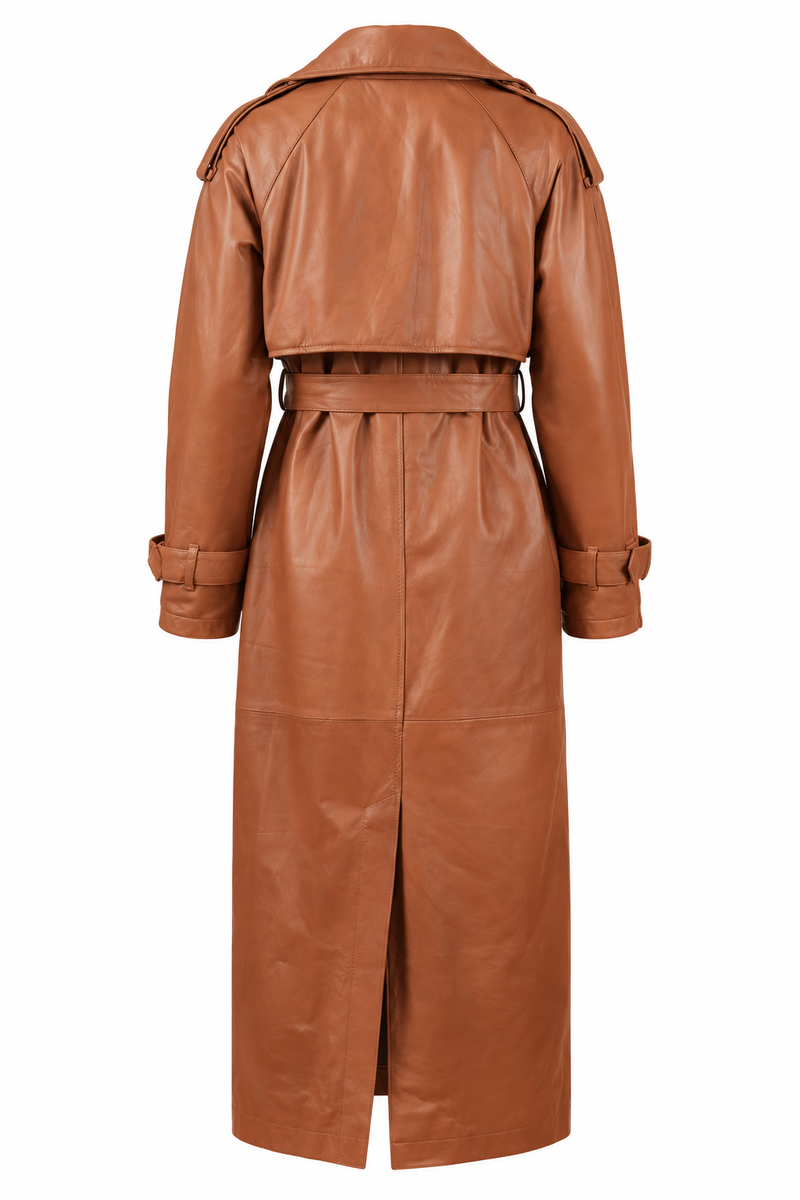 Leather Double-Breasted Trench Coat