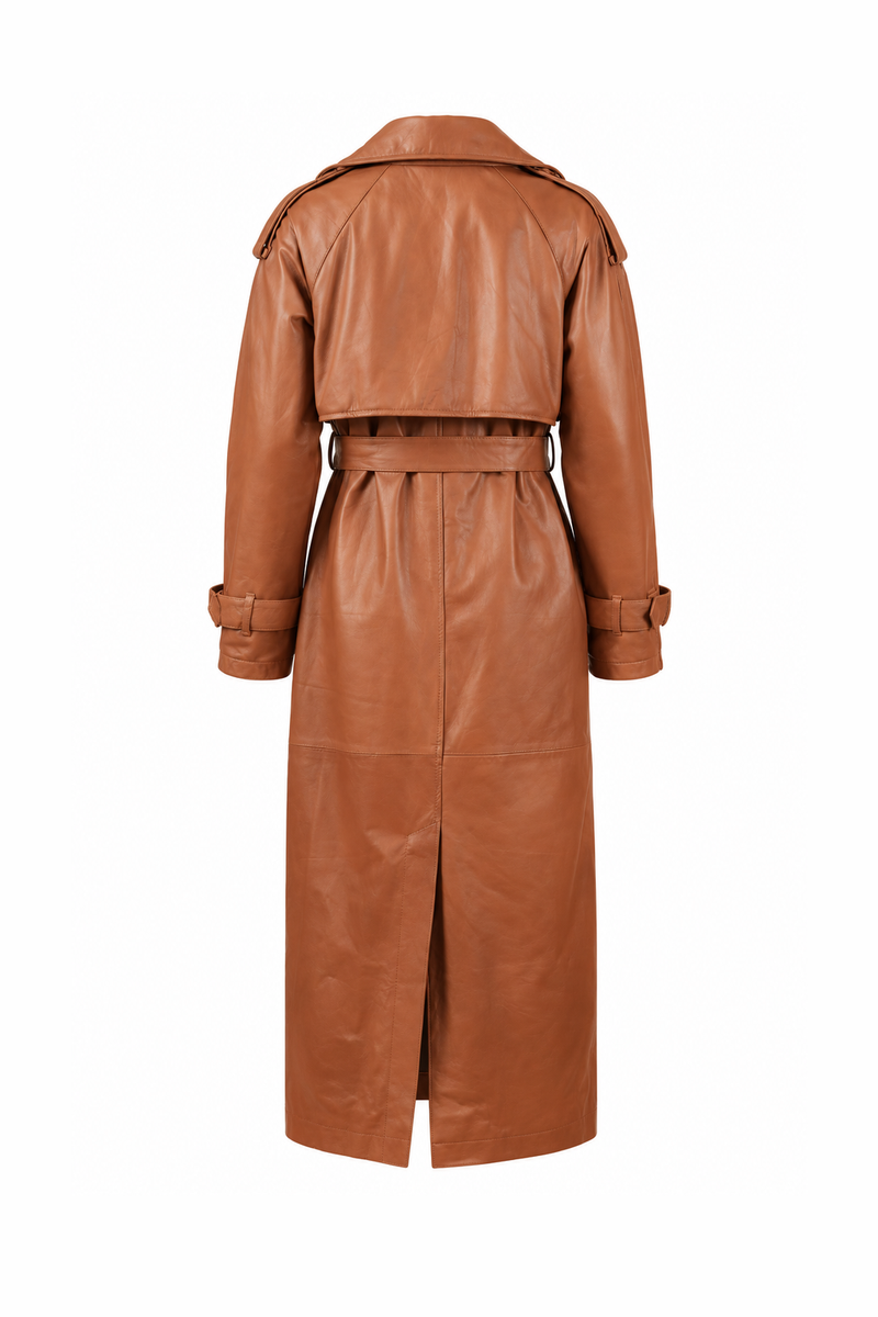 Leather Double-Breasted Trench Coat