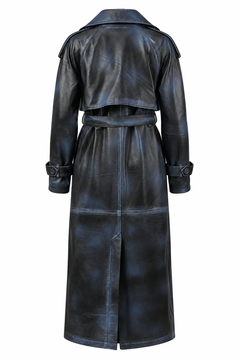 Leather Double-Breasted Trench Coat