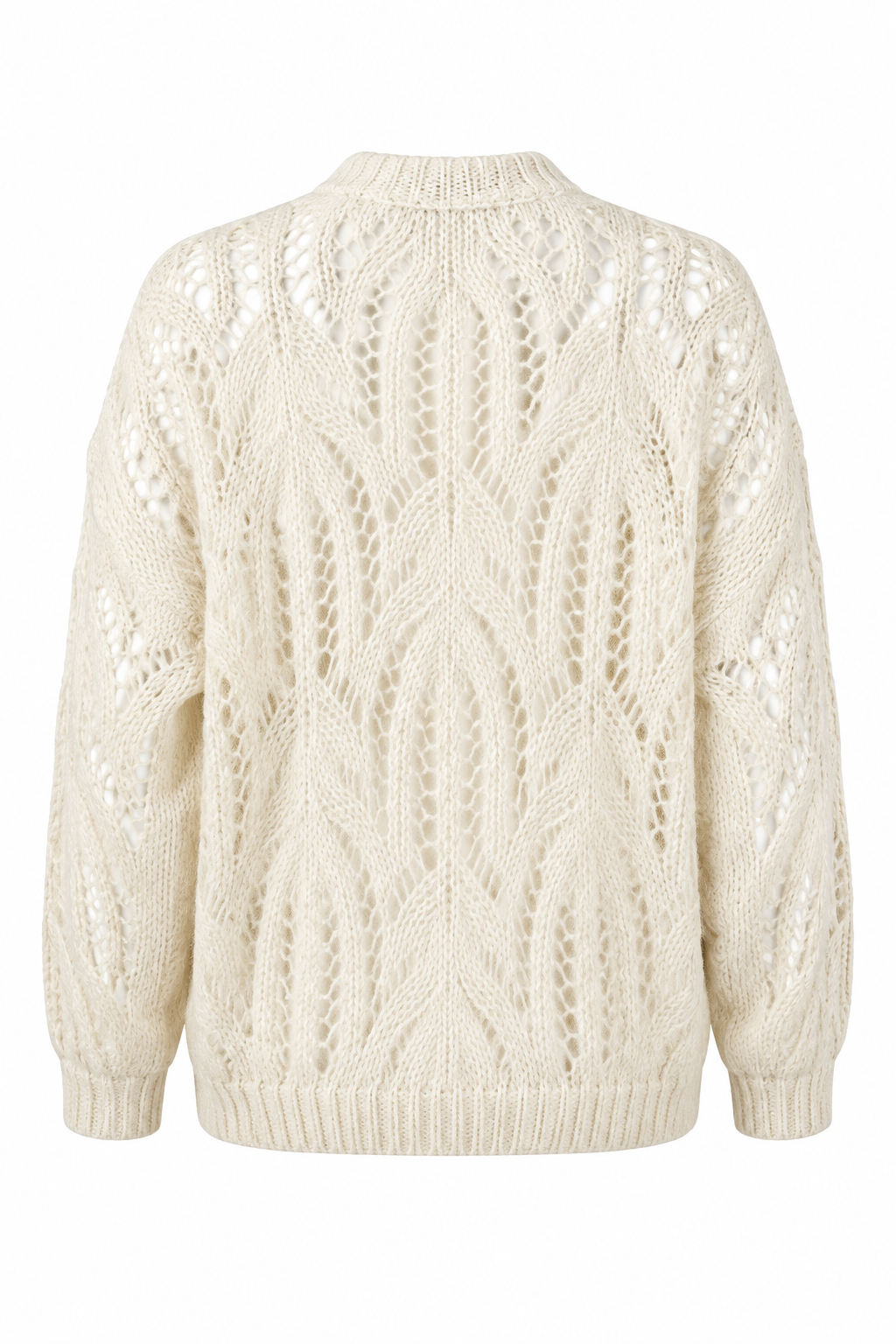 Open-Knit Pearl-Button Cardigan