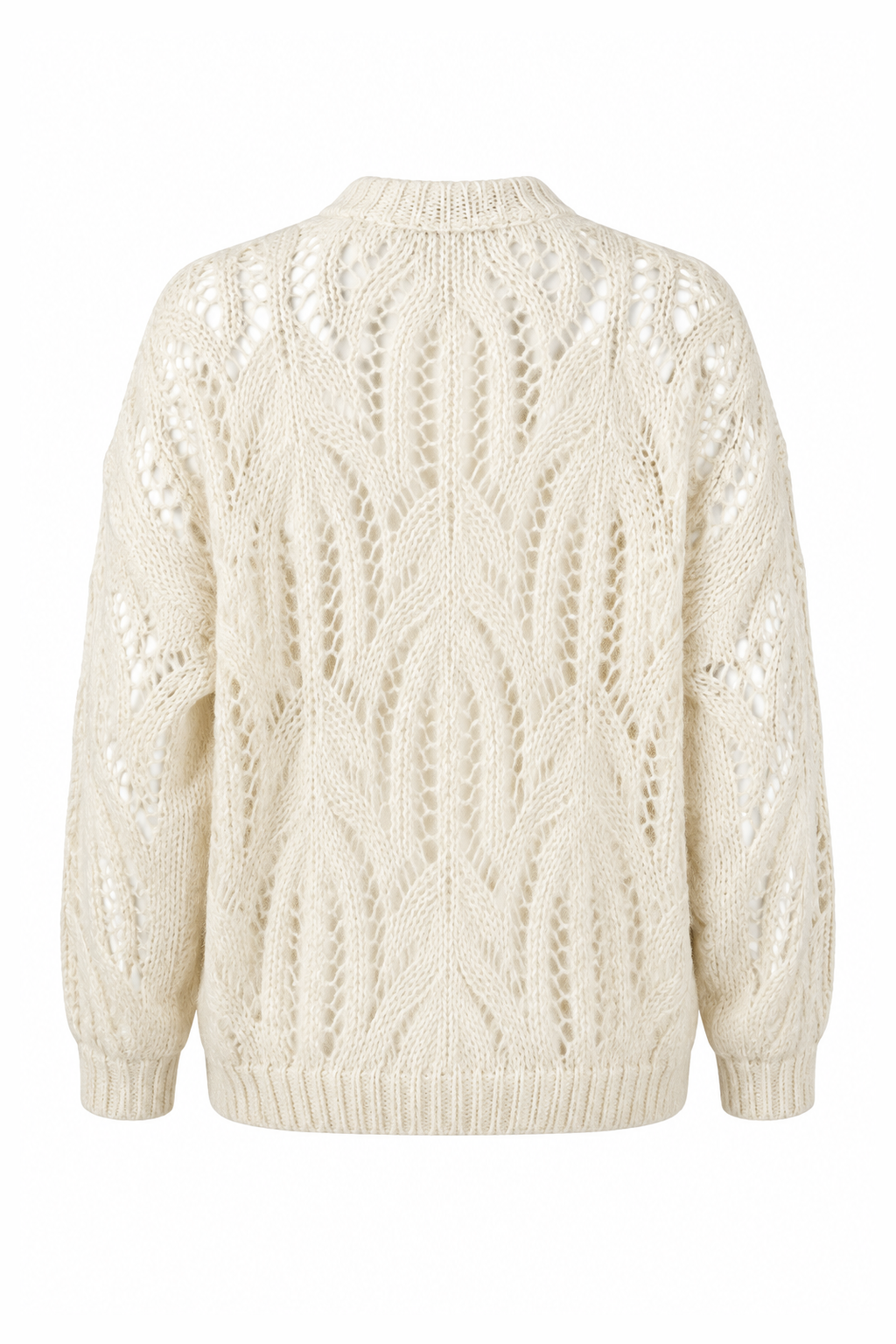 Open-Knit Pearl-Button Cardigan