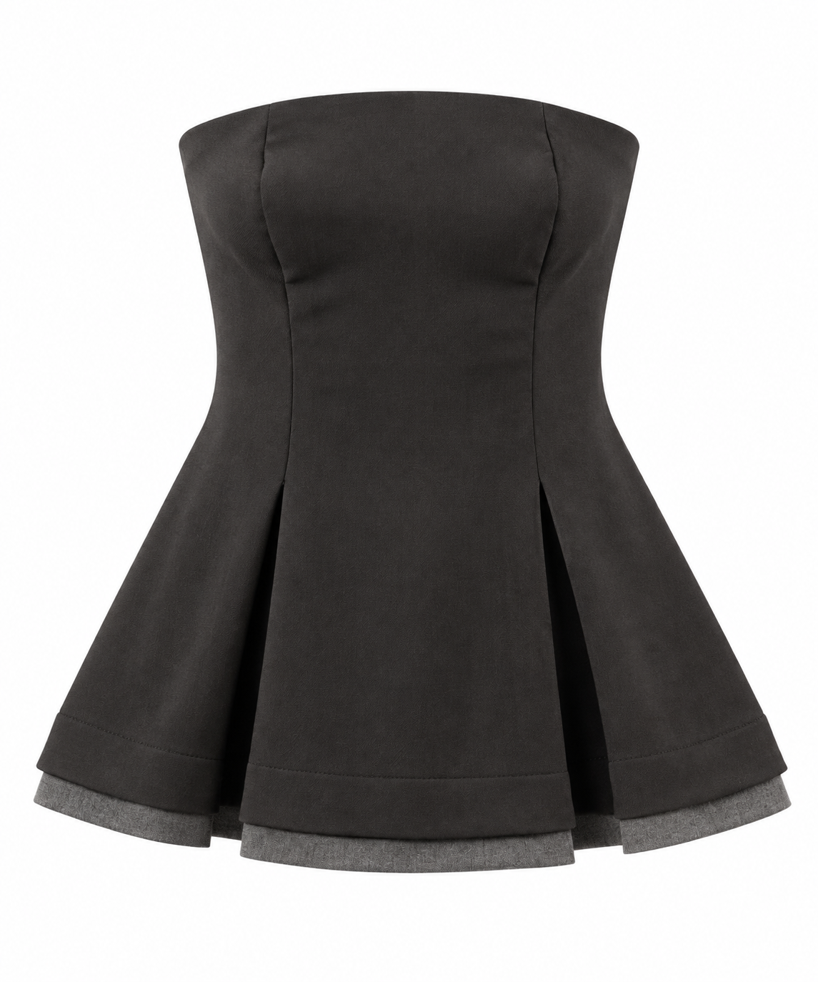 Strapless Contrast-Trim Peplum Top Black
