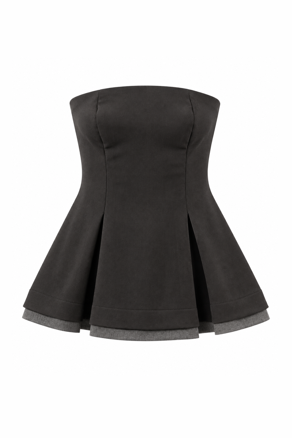 Strapless Contrast-Trim Peplum Top Black