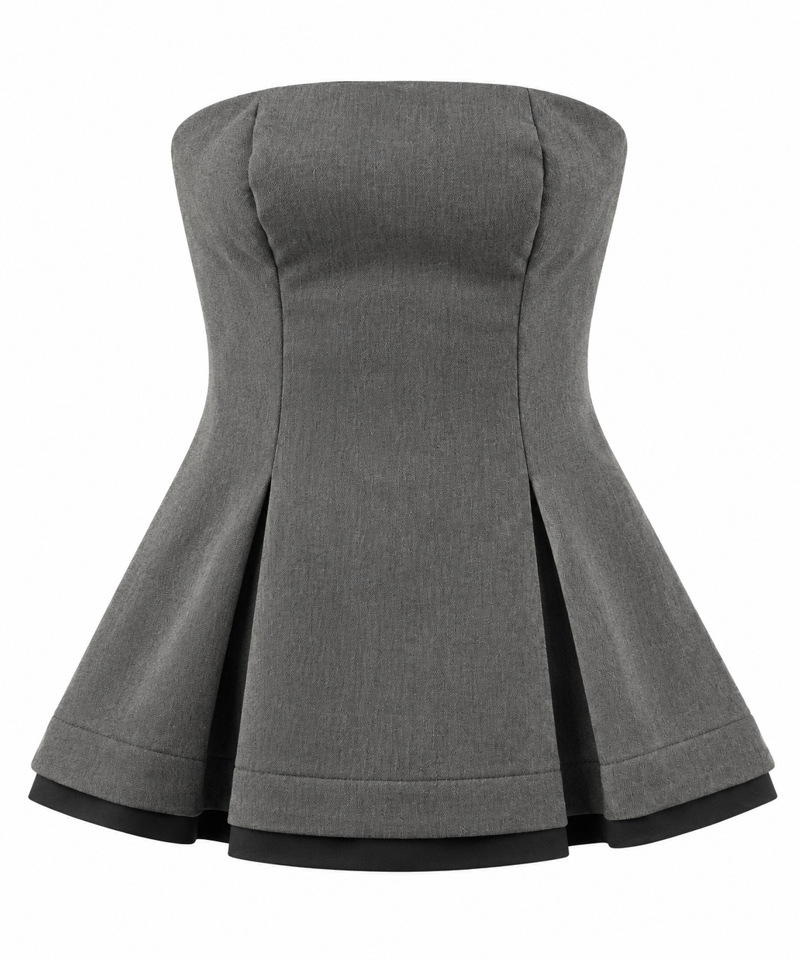 Strapless Contrast-Trim Peplum Top Grey
