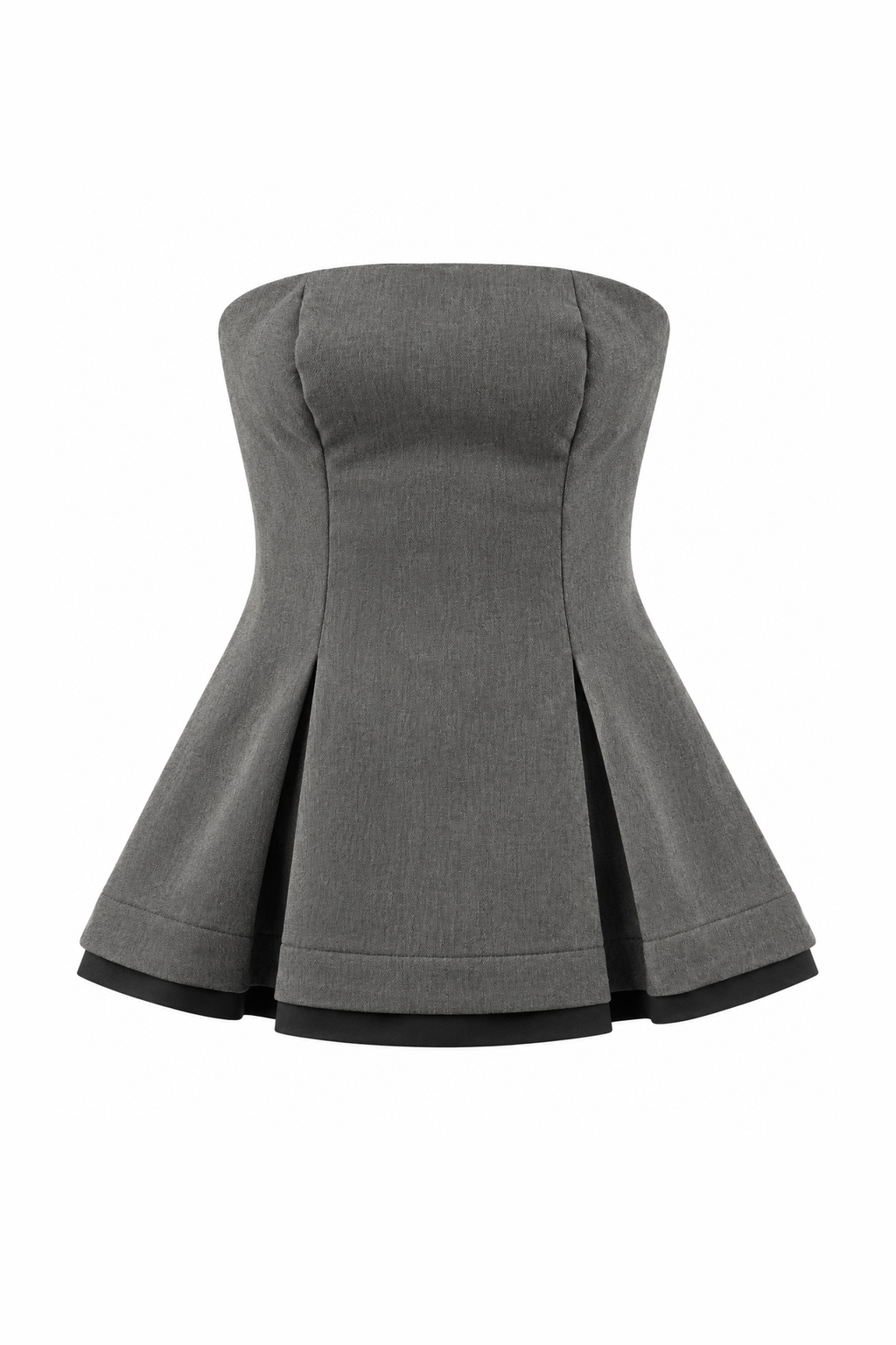 Strapless Contrast-Trim Peplum Top Grey