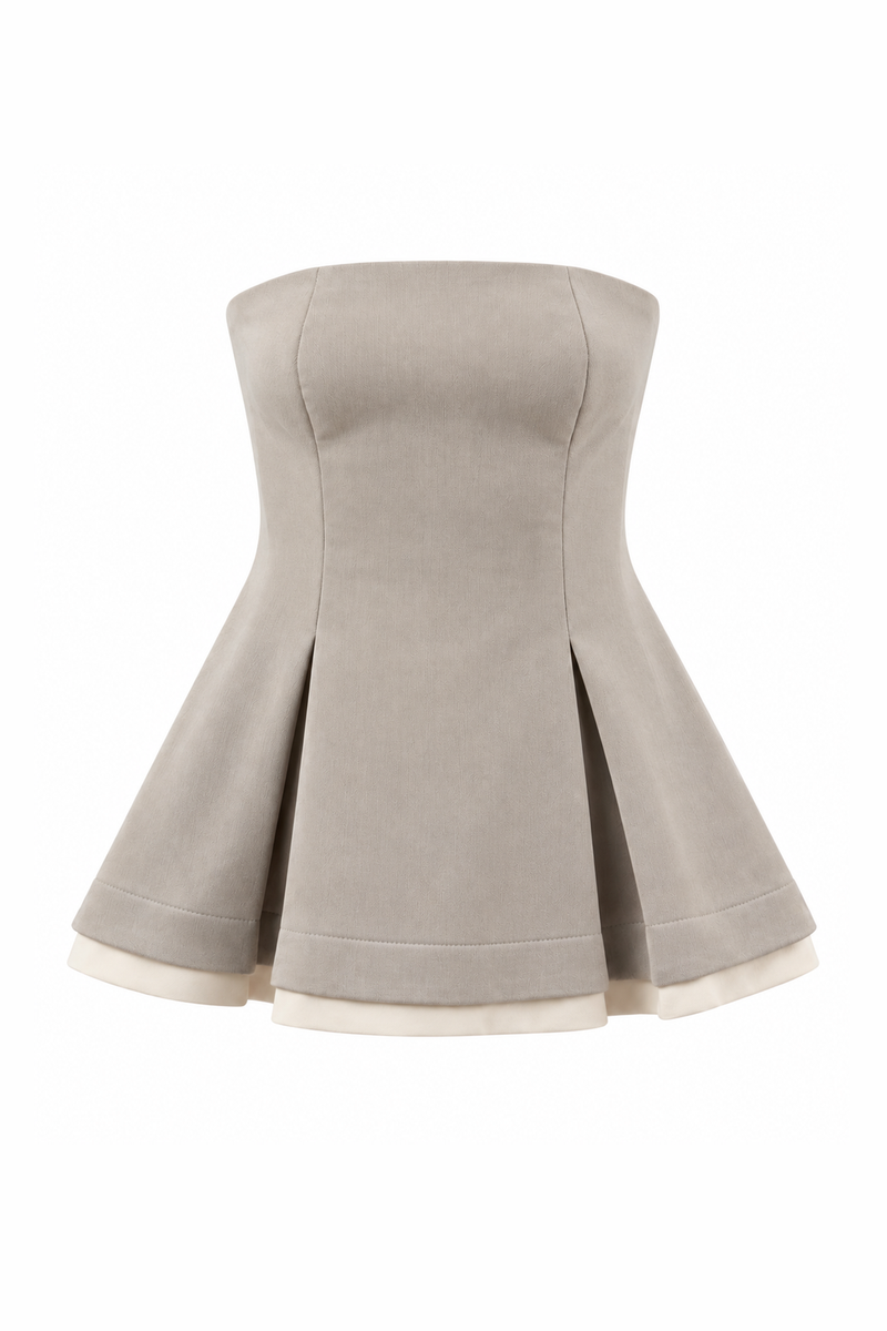 Strapless Contrast-Trim Peplum Top Cream