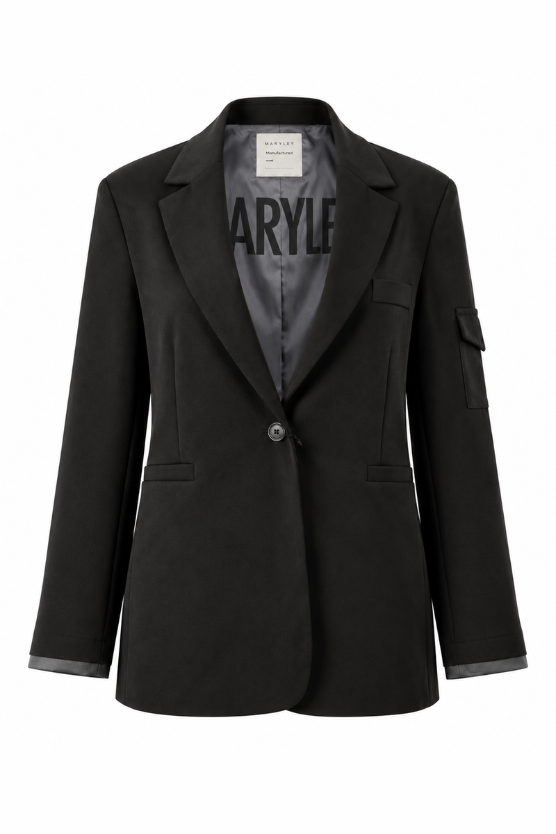 Oversized Contrast-Cuff Blazer Black
