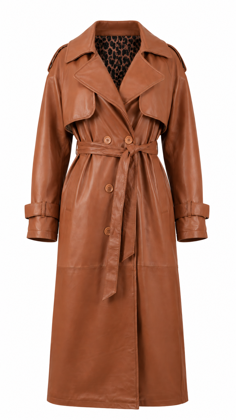 Leather Double-Breasted Trench Coat