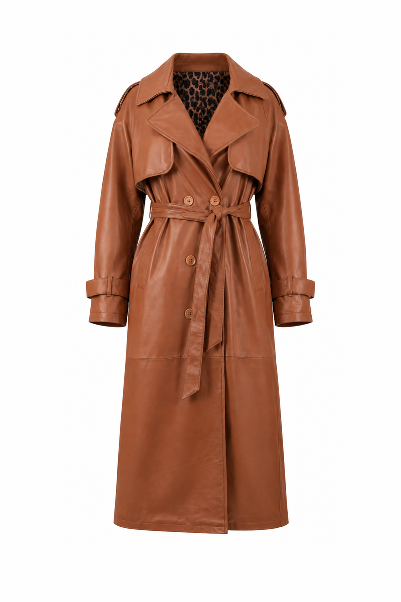 Leather Double-Breasted Trench Coat