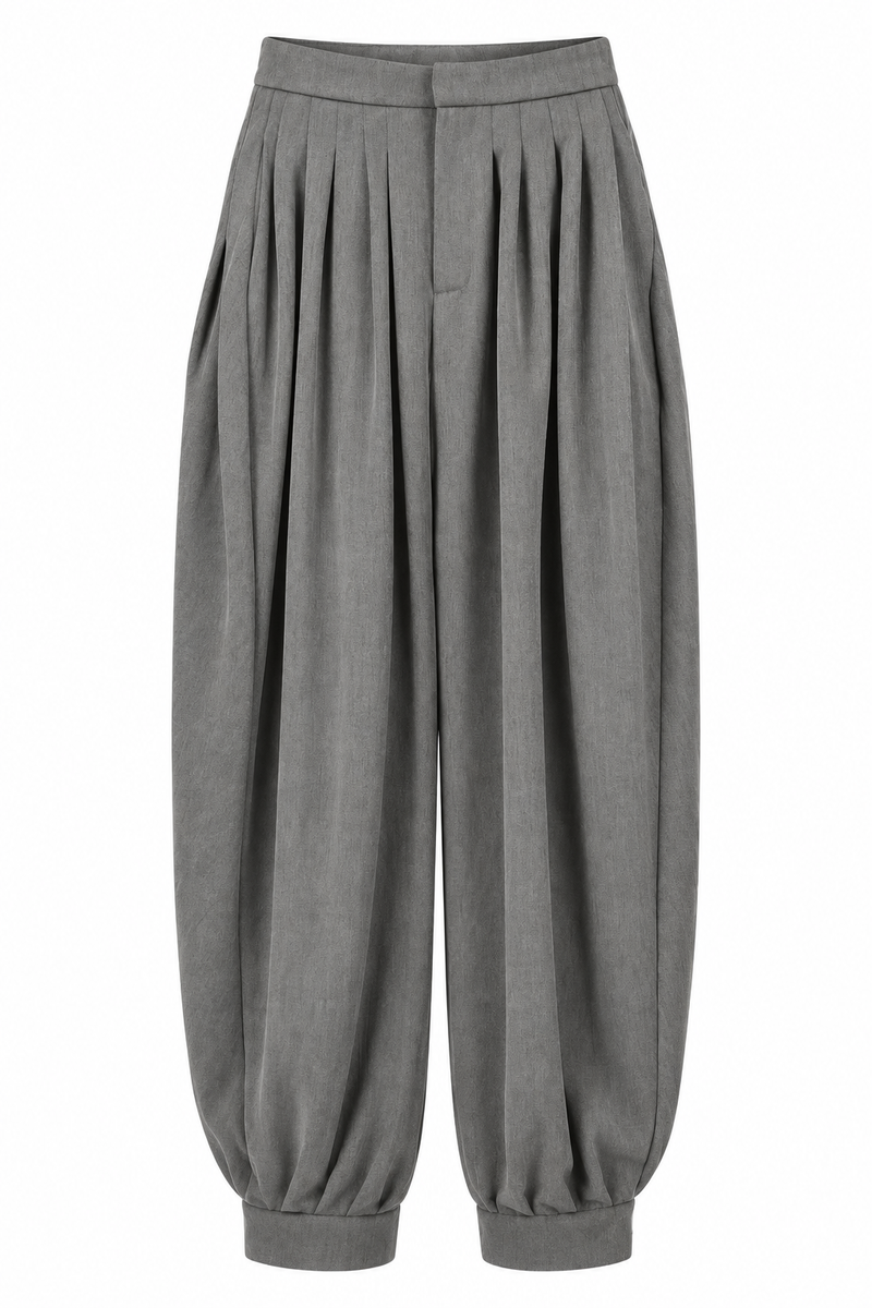 Grey Pleated Harem Trousers