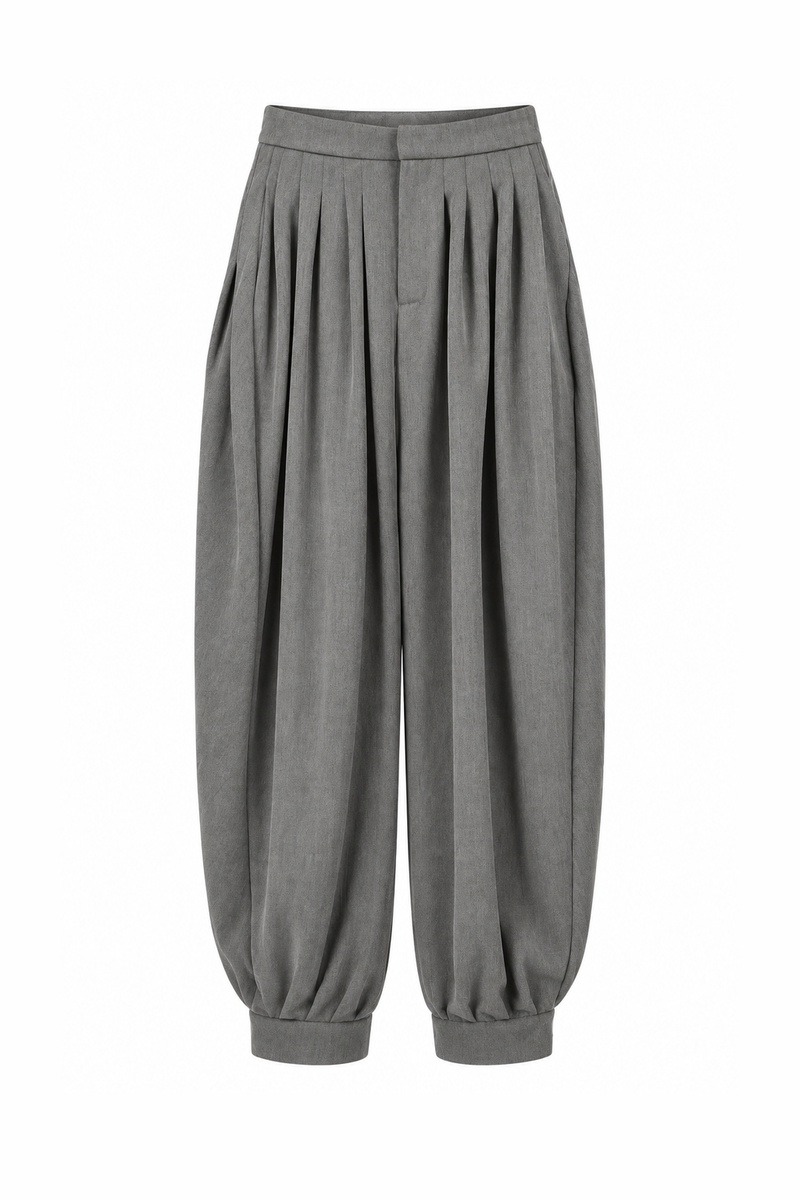 Grey Pleated Harem Trousers