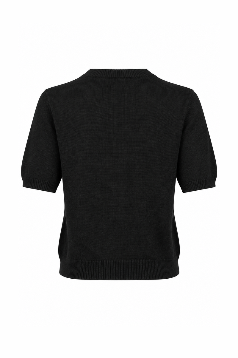 Puff-Sleeve Knit Short-Sleeve Top
