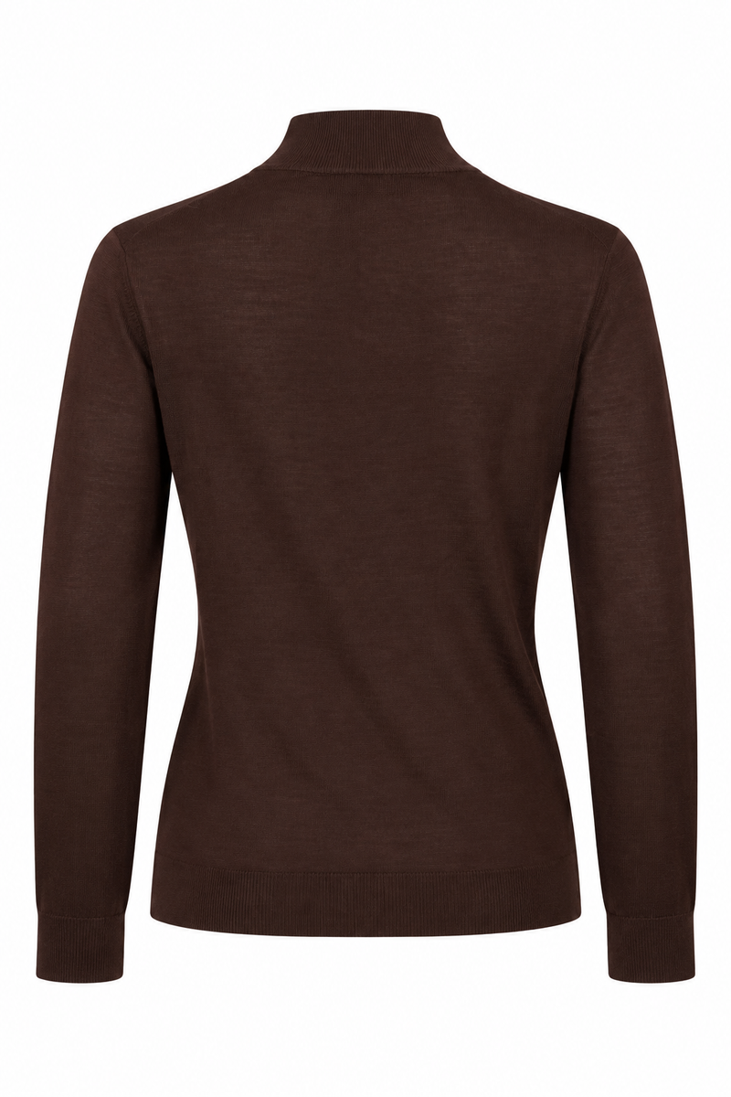 Brown Fine-Knit Mock Neck Sweater