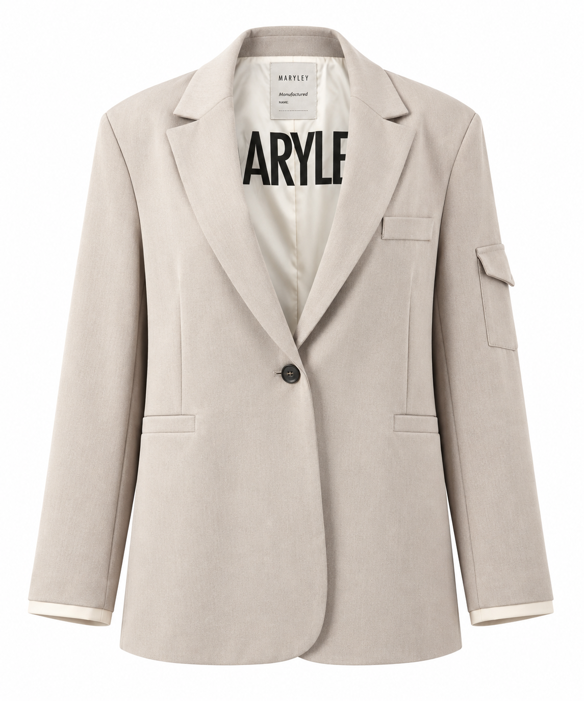 Oversized Contrast-Cuff Blazer Cream