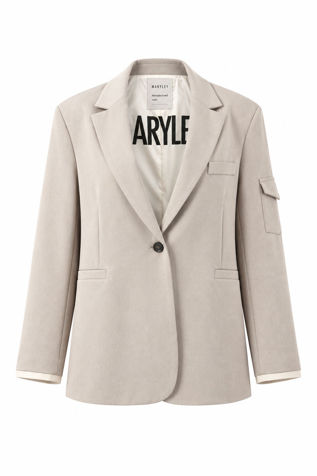 Oversized Contrast-Cuff Blazer Cream