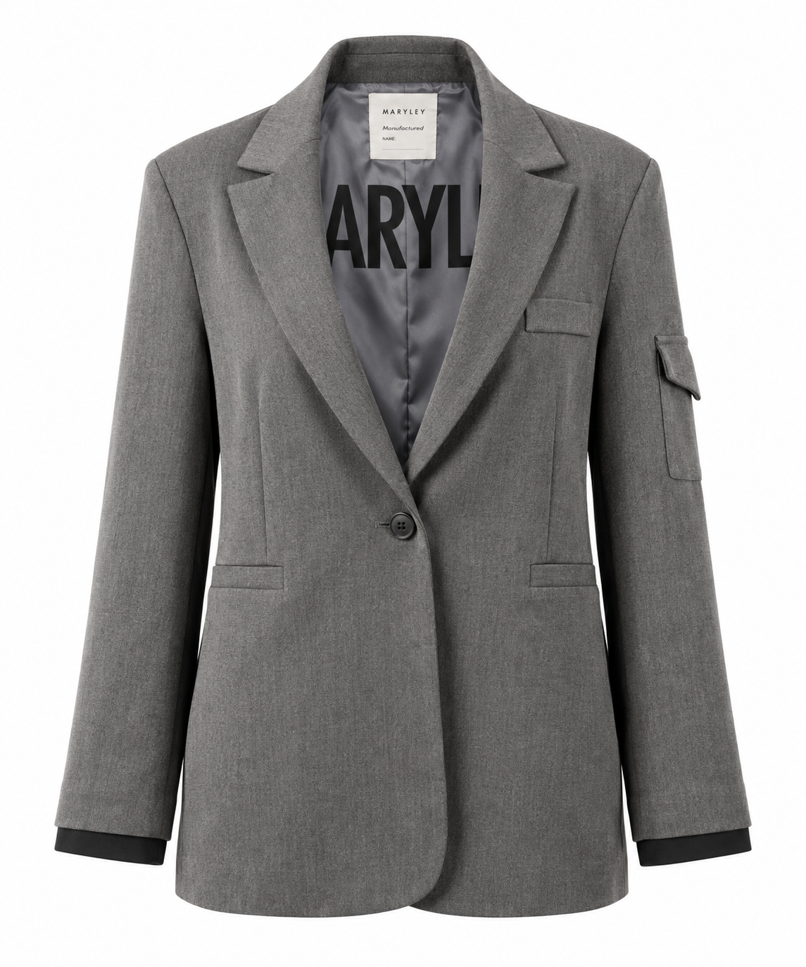 Oversized Contrast-Cuff Blazer Grey