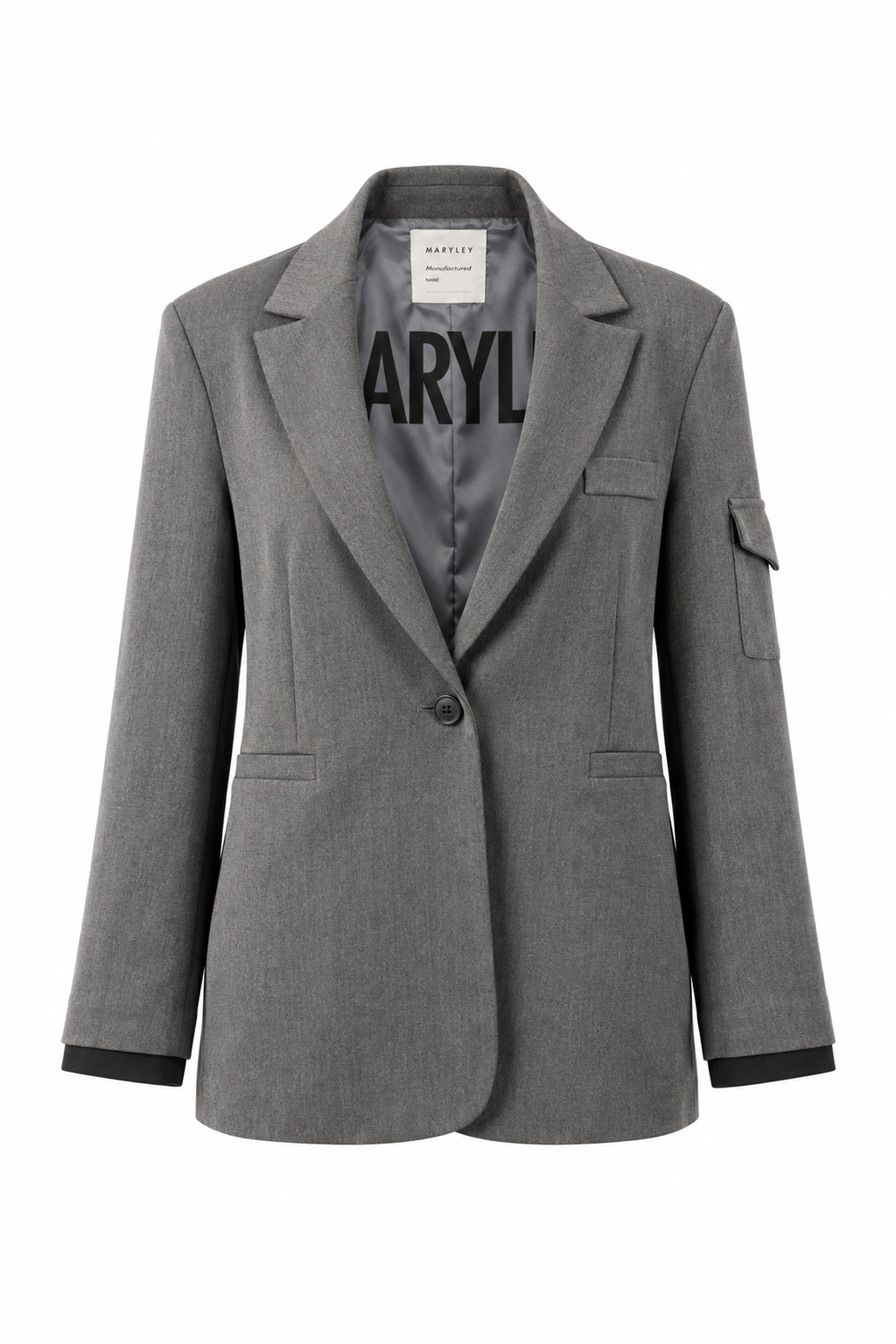 Oversized Contrast-Cuff Blazer Grey