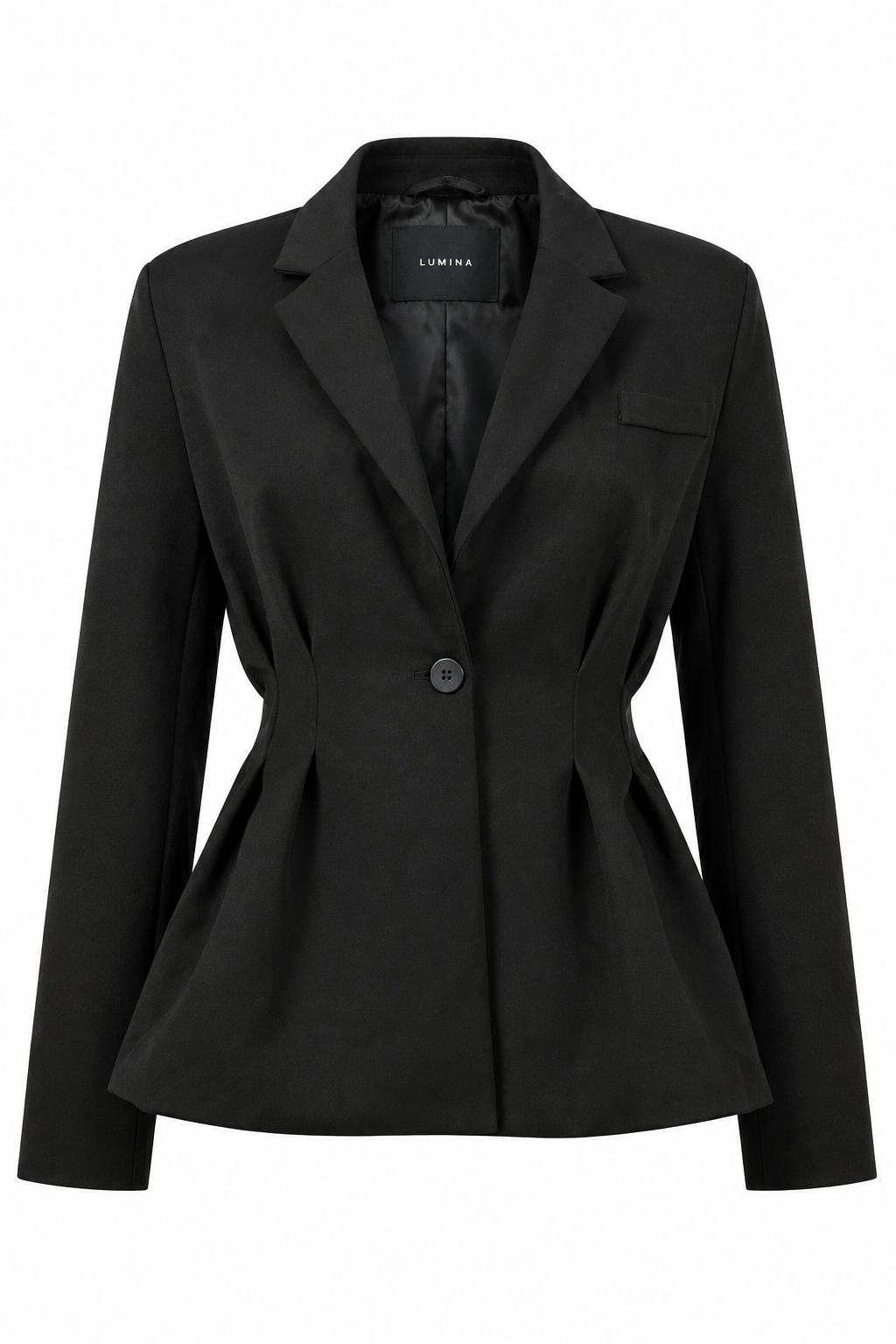 Pleated-Waist Tailored Blazer Black