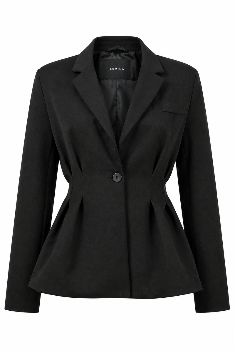Pleated-Waist Tailored Blazer Black