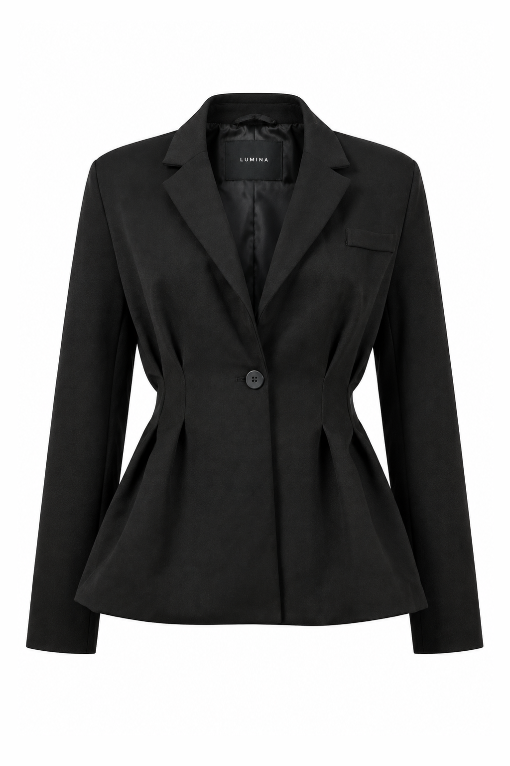 Pleated-Waist Tailored Blazer Black