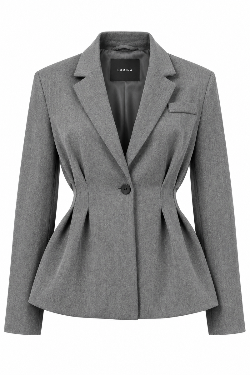 Pleated-Waist Tailored Blazer Grey