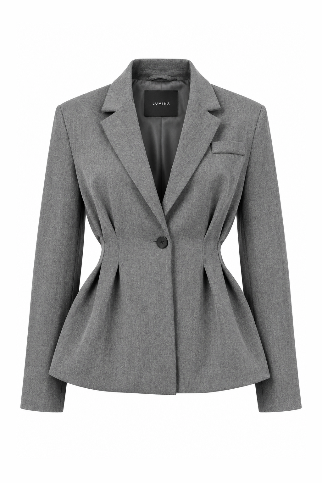 Pleated-Waist Tailored Blazer Grey