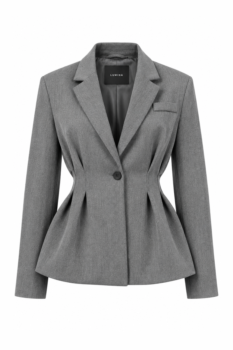 Pleated-Waist Tailored Blazer