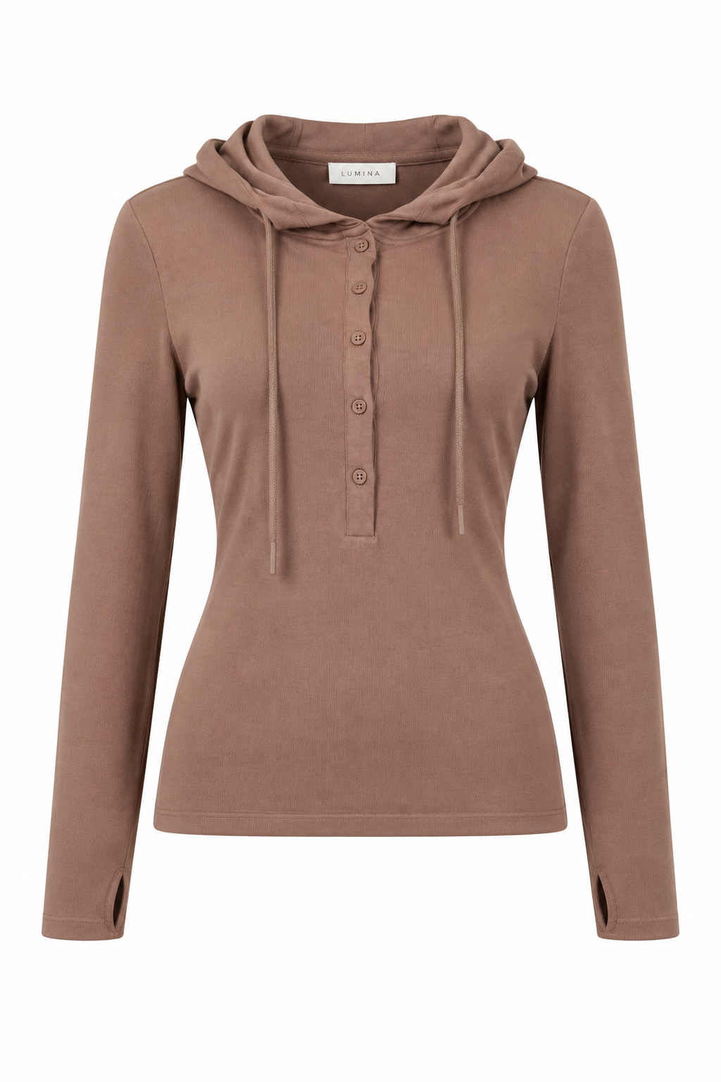 Ribbed Hooded Henley Top Cream