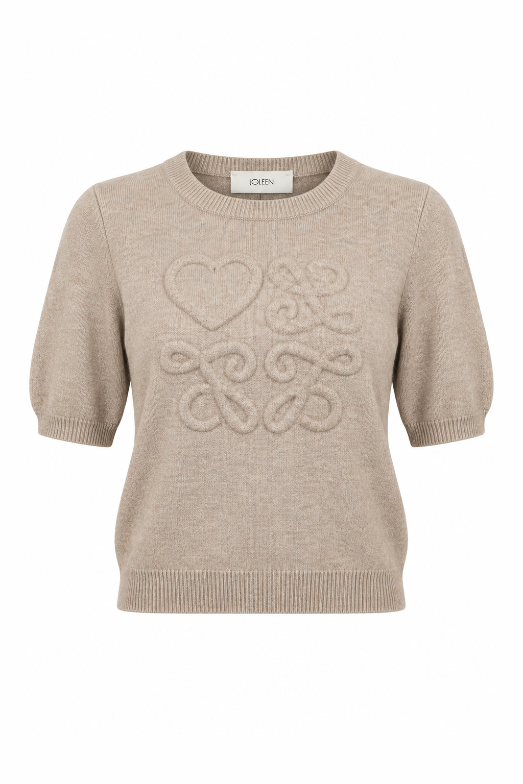 Puff-Sleeve Knit Short-Sleeve Top Grey