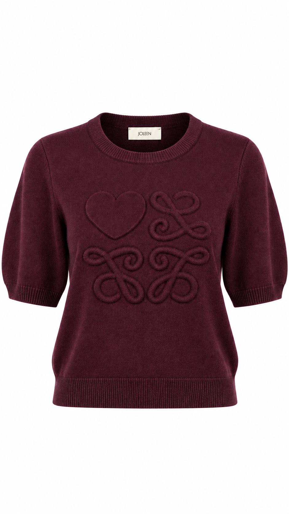 Puff-Sleeve Knit Short-Sleeve Top Red
