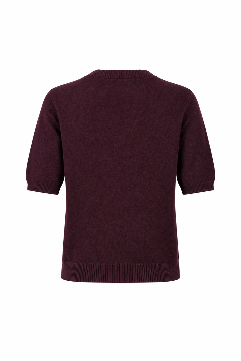 Puff-Sleeve Knit Short-Sleeve Top