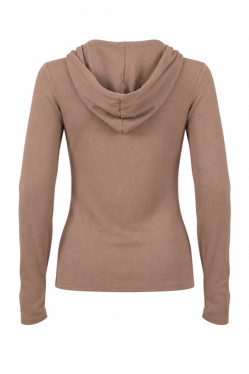 Ribbed Hooded Henley Top